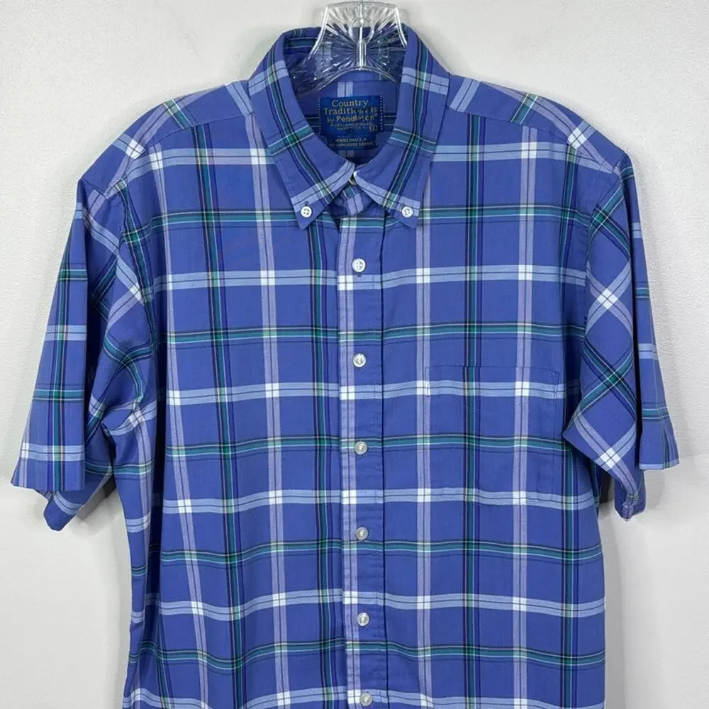 VTG Country Traditions by Pendleton Men's Large Plaid S/S Button Up Shirt USA